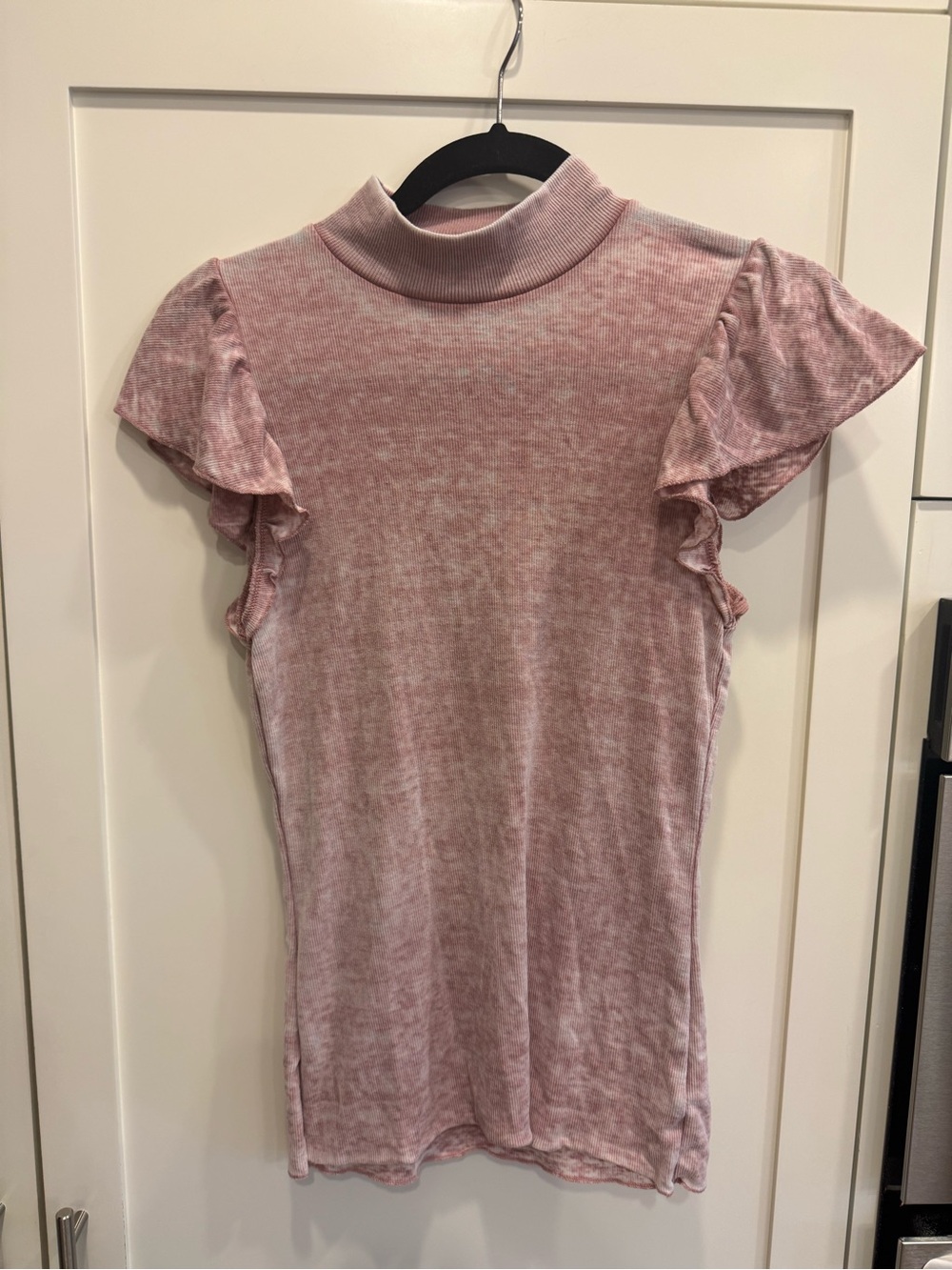 Chaser Dusty Rose Mock Neck Ruffle Sleeve Tee